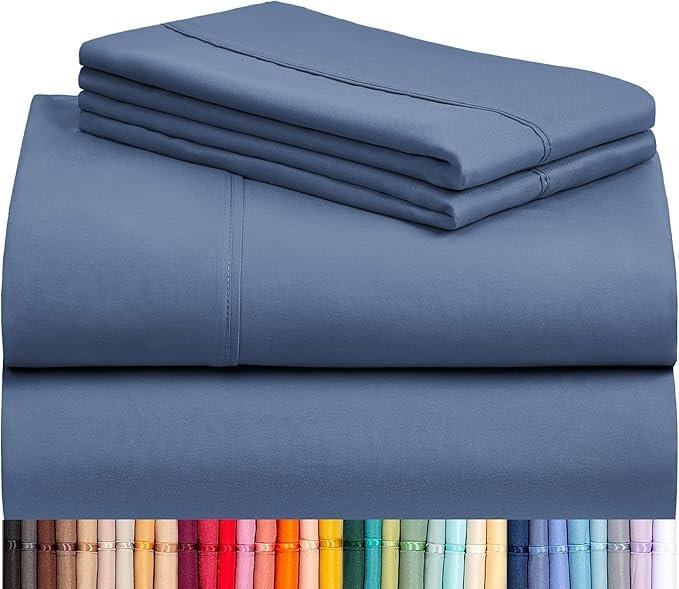 LuxClub 4 PC King Sheet Set, Deep Pockets Wrinkle Free Cooling Bed Sheets Hotel Bedding for Women, Men, Includes 1 Fitted Sheet, 1 Flat Sheet and 2 Pillowcases-Soft Oxford