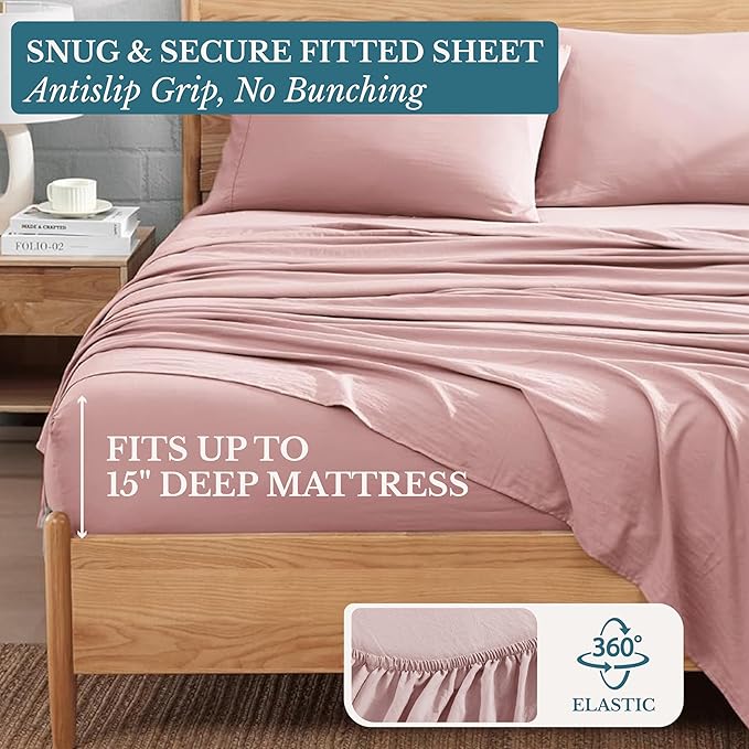 Casa Platino Bedding Sheets and Pillowcases, Pre-Washed Ultra Soft & Breathable Full Bed Sheets Set, Hydro-Brushed Microfiber Cooling Full Size Sheet Set, Deep Pockets - Sepia Rose