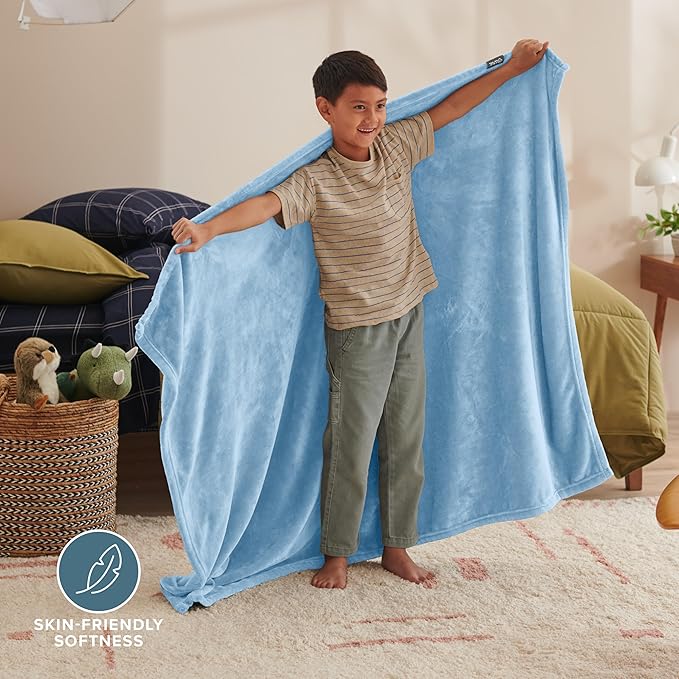 Bare Home Fleece Blanket - Kid Size - Ultra-Soft Lightweight for Bed, Sofa, and Couch - Luxury Microplush - Cozy Warm Blanket (Kid, Light Blue)