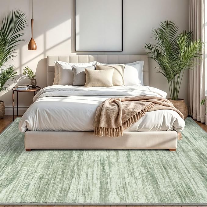 8x10 Modern Abstract Area Rug for Bedroom, Lime Green Large Super Soft Washable Rugs with Non-Slip, Non-Shedding Carpet for Living Room, Indoor Door Mat for Office Home Décor