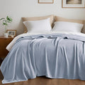 Twin Size Blanket, 70% Rayon (Derived from Bamboo) and 30% Cotton, Lightweight Jacquard Weave, Breathable and Soft Summer Blanket for Bed or Couch, 66” x 90”, Light Blue