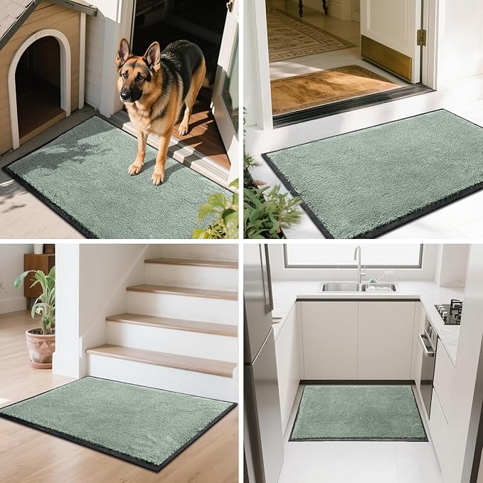 Mibao Dirt Trapper Door Mat for Indoor Outdoor, Waterproof All-Season, All-Weather Doormat, Heavy Duty Non-Slip Entrance Rug, Low Profile Absorbent Entrance Mat Carpet, 48" x 24", Green