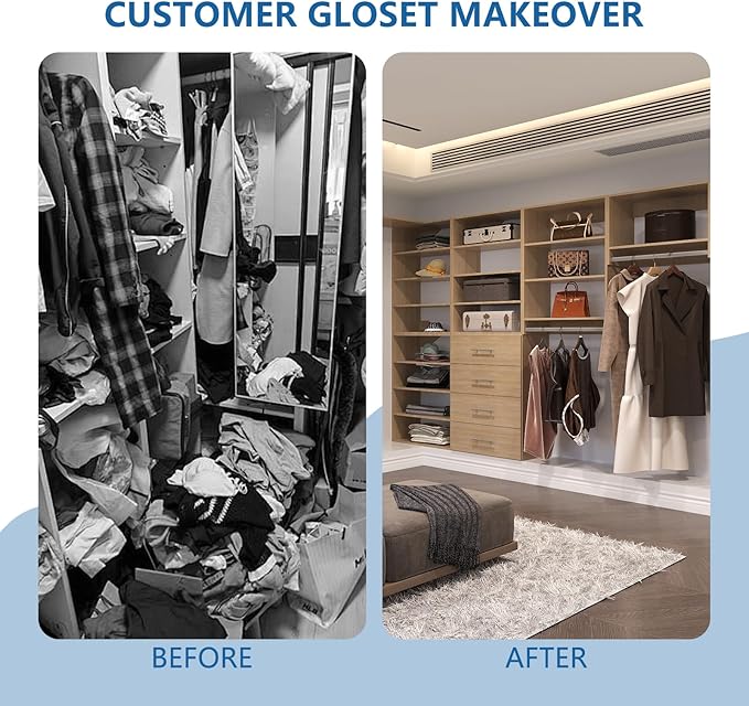 Double Hanging Closet Unit, Modular Closet System, Wood Closet System Organizer with Storage for Walk In Closets, Clothing Rack Wardrobe Closet for Hanging Clothes, Bedroom, Wood, 19.5"W