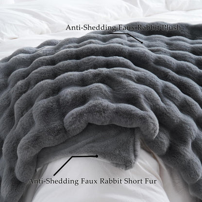 BENVWE Faux Fur Throw Blanket for Couch - Thickened Fluffy Soft Bubble Blanket for Living Room Home Decor - Fathers Day Birthday Gifts for Women Men, Grey, 50" x 60", 1300GSM
