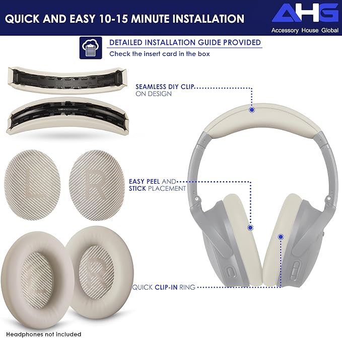 Replacement QC Ear Pad and Headband Pad Kit Cushion. Compatible with Bose QuietComfort (2023) QC45 QCSE QC35 II Wireless Noise Cancelling Headphones (White Smoke) Easy DIY