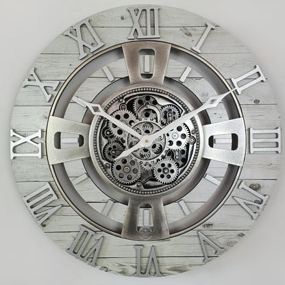 The Gears Clock Real Moving Gear Wall Clock England Line (White Farmhouse, 24 inches (60 cm))