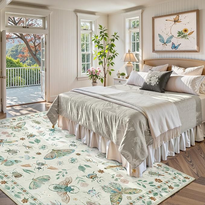 Lahome Insect Print 8x10 Area Rugs, Soft Washable Rugs 8x10 Living Room Rugs for Bedroom Dining Room, Ultra-Thin Modern Rug Stain Resistant Large Accent Carpet for Office Kids Nursery (8'x10',Beige)