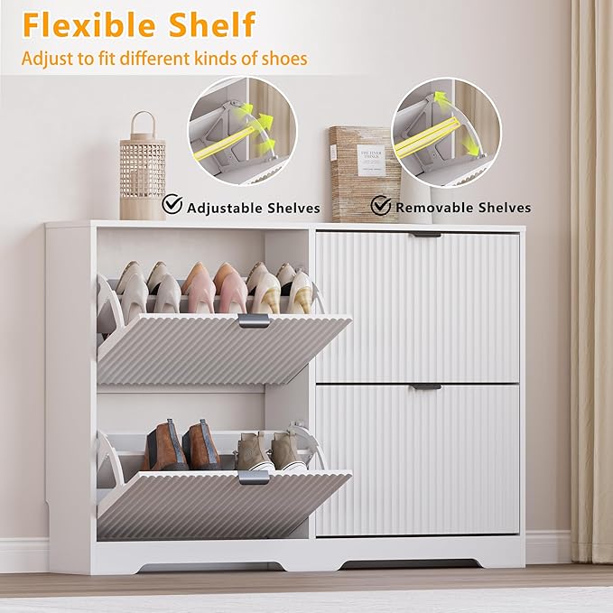 Large Shoe Cabinet for Entryway, Shoe Rack Cabinet with 4 Flip Drawer and Adjustable Shelves for Small Apartment, Foyer