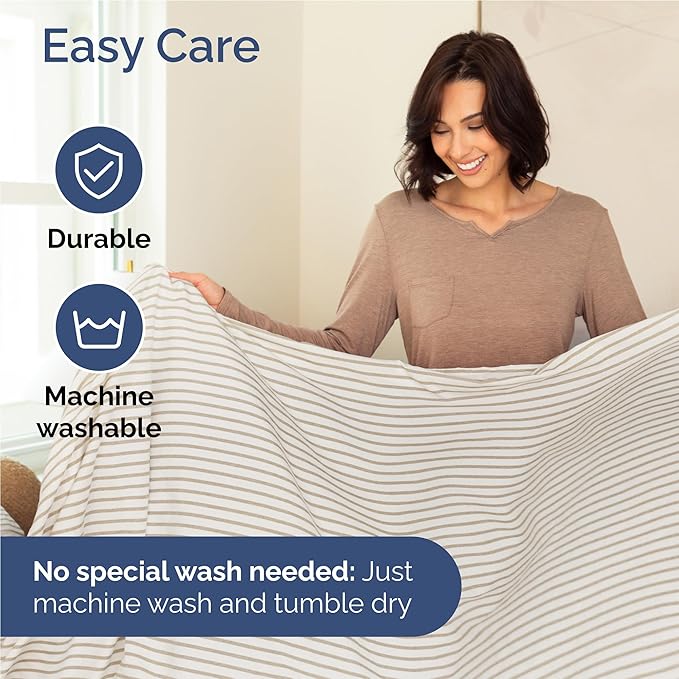 Full 6 Piece Sheet Set - Cooling, Comfy & Breathable - Hotel Luxury Bedding, Includes Fitted Sheet for Women, Men, Kids & Teens - 1 Flat, 1 Fitted Sheet, 4 Pillowcases w/Deep Pockets - Beige Stripes