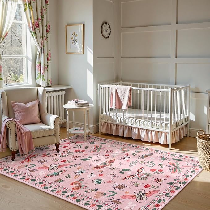 Lahome Insect Washable Small Area Rug, 3x5 Area Rug for Bedroom Living Room, Non-Slip Soft Accent Throw Carpet for Kitchen Office Entryway Bathroom Office, Pink