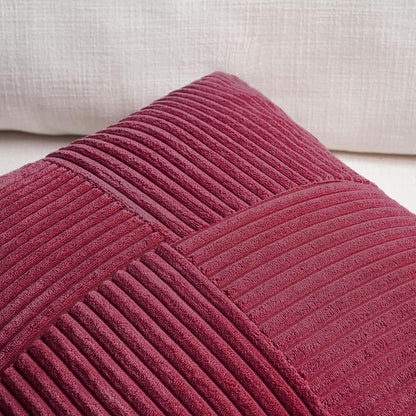 Fancy Homi 2 Packs Burgundy Red Decorative Throw Pillow Covers 18x18 Inch for Living Room Couch Sofa, Boho Farmhouse Home Decor, Soft Corss Corduroy Patchwork Textured Square Cushion Case 45x45 cm