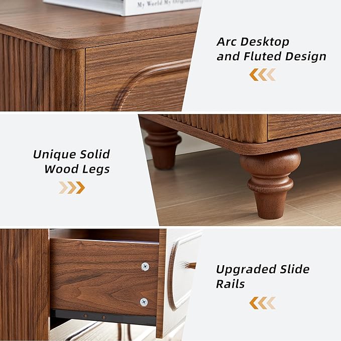 12 Drawer Fluted Dresser for Bedroom, Mid Century Modern Chest of Drawers, Wood Storage Small Dresser Organizer for Bedroom Living Room Hallway Closet, Walnut