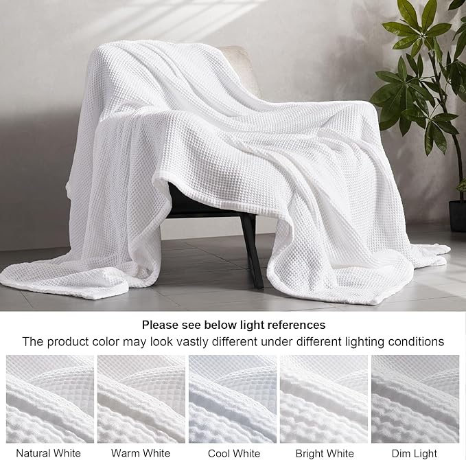 PHF 100% Cotton Waffle & Muslin Blanket Twin Size, Soft Breathable Luxury 400GSM Versatile Reversible Bedding for Bed, Great for Layering in Cold Weather, Home Decor Gift, 66" x 90", White