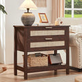 LEYAOYAO 31.5" Wide Rattan Night Stand, Oversized Large Walnut Nightstand with 2 Drawer, Boho Bed Side End Tables with Storage Shelf, Tall Bedside Table for Bedroom Living Room, Hallway