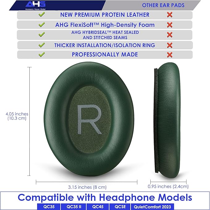 Replacement QC Ear Pad and Headband Pad Kit Cushion. Compatible with Bose QuietComfort 2023 QC45 QCSE QC35 II Noise Cancelling Headphones (Cypress Green). Easy DIY Fit