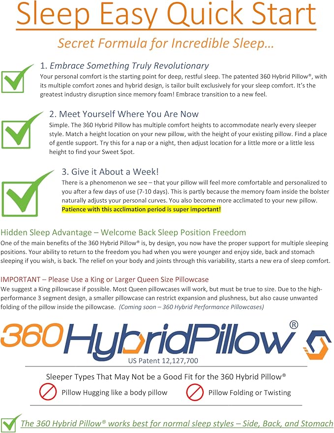 360 Hybrid Pillow® – Cervical Neck Pillow for Pain Relief | Ergonomic & Adjustable for Back, Side, Stomach Sleepers, Contoured Neck Roll, Shoulder Loft, Queen Size 29"x19", Patented Orthopedic Comfort