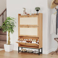Slim Entryway Shoe Storage Cabinet with 3 Flip Drawers, Modern Freestanding Shoes Organizer Holds 16-20 Pairs, Closed Shoe Storage for Hallway, Foyer - Space-Saving Wood Shoe Cabinet