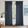 Dark Blue Linen Curtains 102 Inches Long for Living Room Pinch Pleated Drape with Hooks Rings for Track System Light Filtering 102 Inch Curtain for Bedroom Sliding Patio Door 2 Panels Navy Indigo