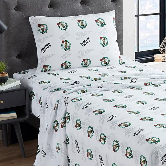 Officially Licensed Boston Celtics NBA Twin Size Sheet Set – Soft Team Logo Bedding for Dorms, Bedrooms, Fan Caves & Game Day Style
