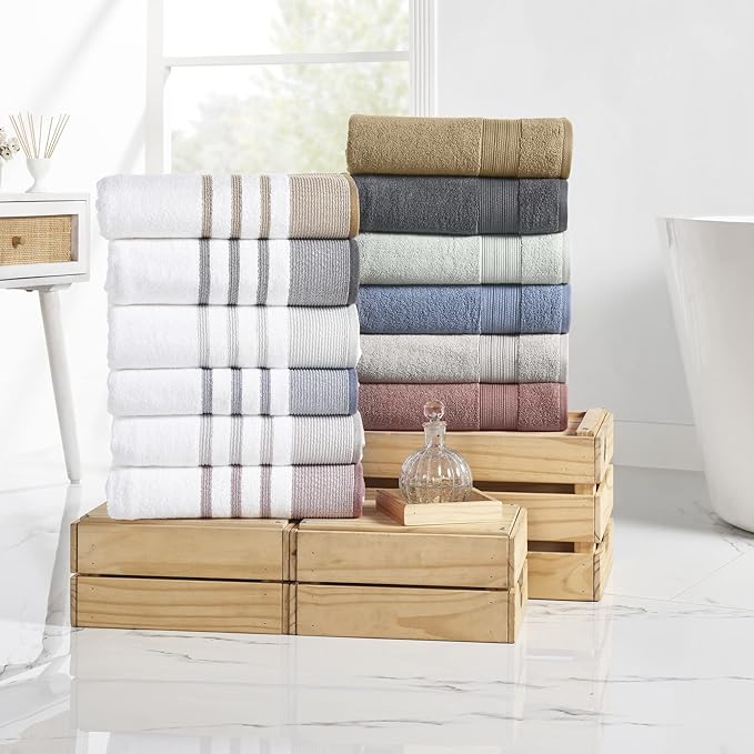 Modern Threads 6 Piece Set, 2 Bath Towels, 2 Hand Towels, 2 Washcloths, Quick Dry White/Contrast Reinhart Mustard
