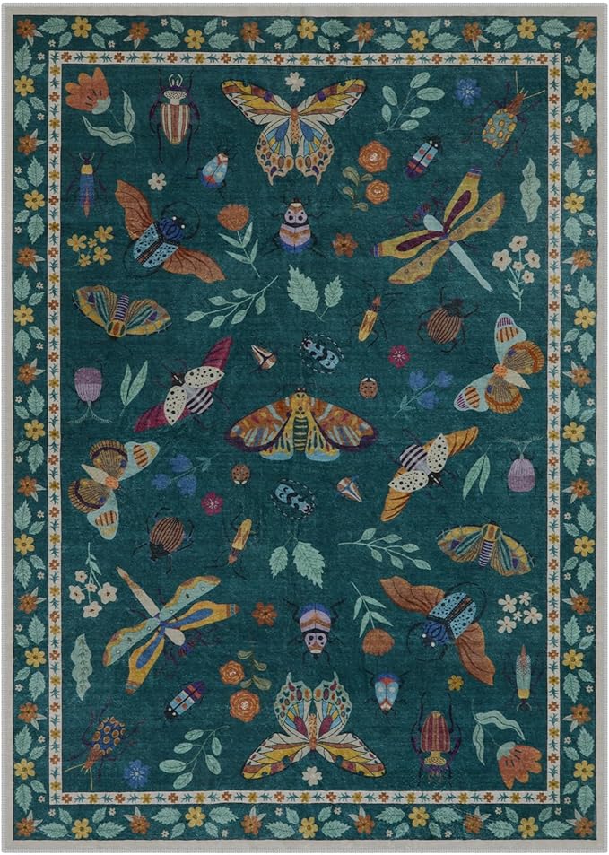 Lahome Insect Washable Small Area Rug, 3x5 Area Rug for Bedroom Living Room, Non-Slip Soft Accent Throw Carpet for Kitchen Office Entryway Bathroom Office, Dark Green