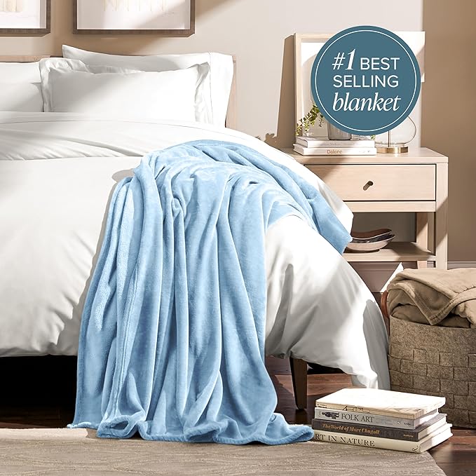 Bare Home Fleece Blanket - King Size - Ultra-Soft Lightweight for Bed, Sofa, and Couch - Luxury Microplush - Cozy Warm Blanket (King, Light Blue)