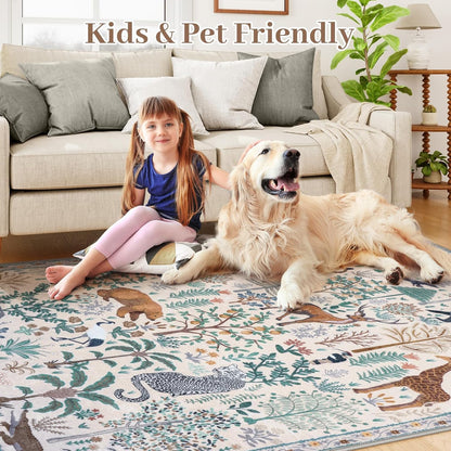 OJIA Jungle Print Washable Area Rugs 5x7, Soft Modern Rugs for Living Room Ultra-Thin Non-Shedding Bedroom Rug, Stain Resistant Neutral Area Rug Large Carpet for Dining Room Kids Nursery Playroom