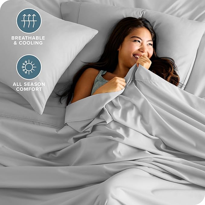 Bare Home Hotel Luxury Queen Sheet Set, Extra Soft - 6 Piece Set - Deep Pockets - Easy Fit - Cooling & Breathable - Wrinkle, Fade, Stain Resistant - Includes 4 Pillowcases (Queen, Cloud Grey)