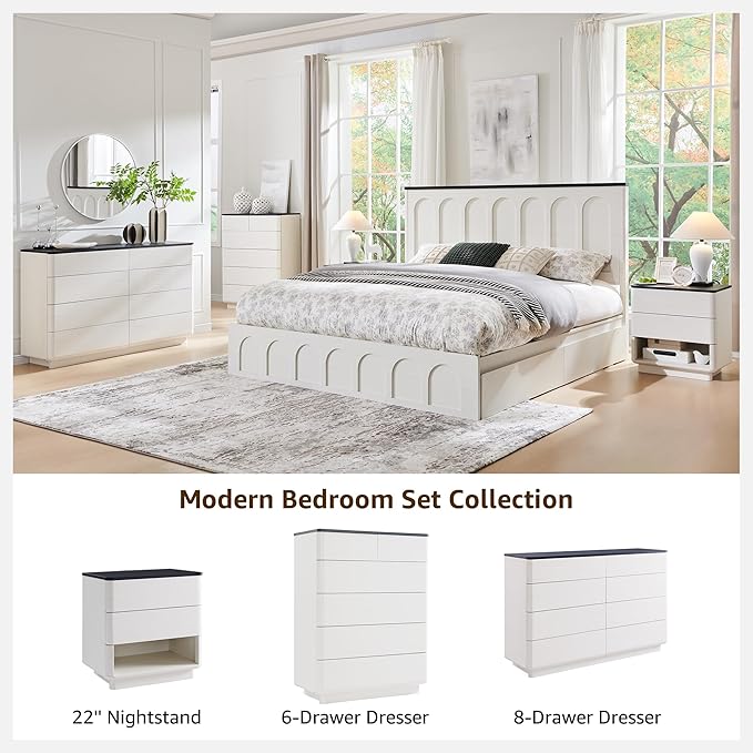 ACCOHOHO Nightstand Set of 2 with Charging Station, 22" Large Modern Bedside Table with 2 Drawers Storage,Push-to-Open End Table for Bedroom,Living Room,Off White