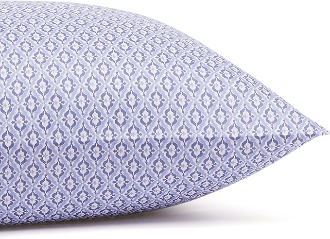 Amazon Basics Lightweight Super Soft Easy Care Microfiber 4 Piece Bed Sheet Set With 14" Deep Pockets, Queen, Blue Damask, Printed