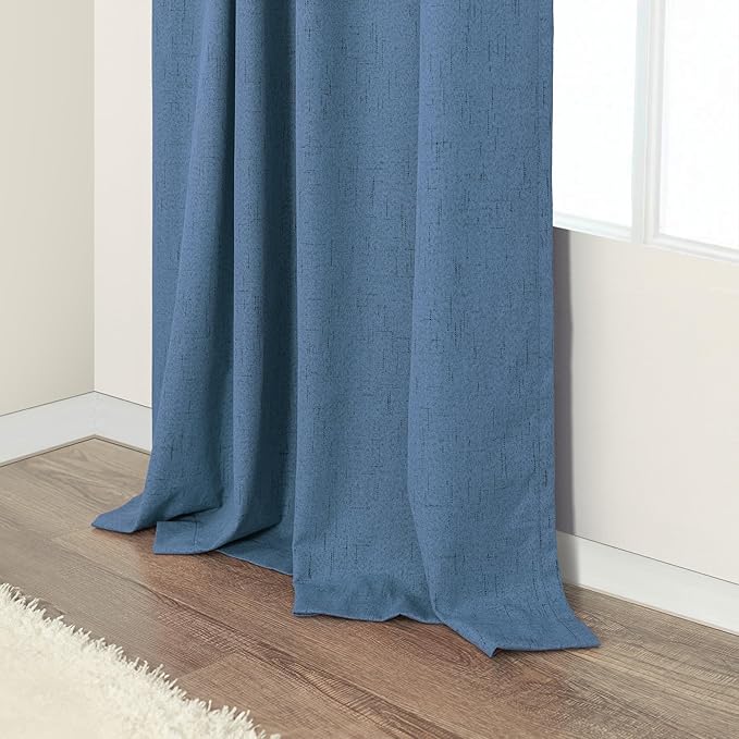 Denim Blue Living Room Darkening Curtains 72 Inches Long 2 Panels Set Faux Linen Cute Black Out Window Drapes for Bedroom Insulated Thermal Curtain for Summer Heat Winter Breakfast Nook 52x72 Length