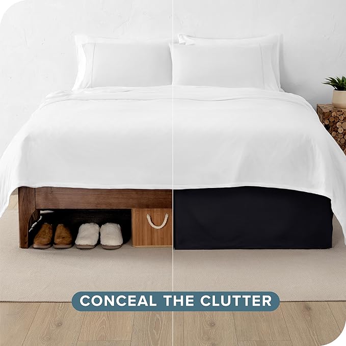 Bare Home Full Bed Skirt - 15-Inch Tailored Drop Easy Fit - Bed Skirt for Beds - Center & Corner Pleats (Full, Black)