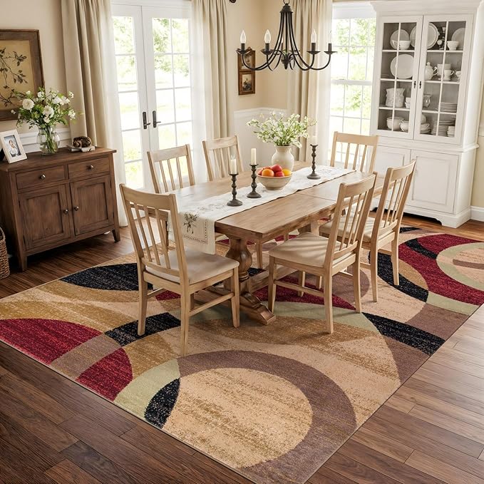 Rugshop Contemporary Abstract Circles Perfect for high Traffic Areas of Your Living Room,Bedroom,Home Office,Kitchen Area Rug 9' x 12' Multi
