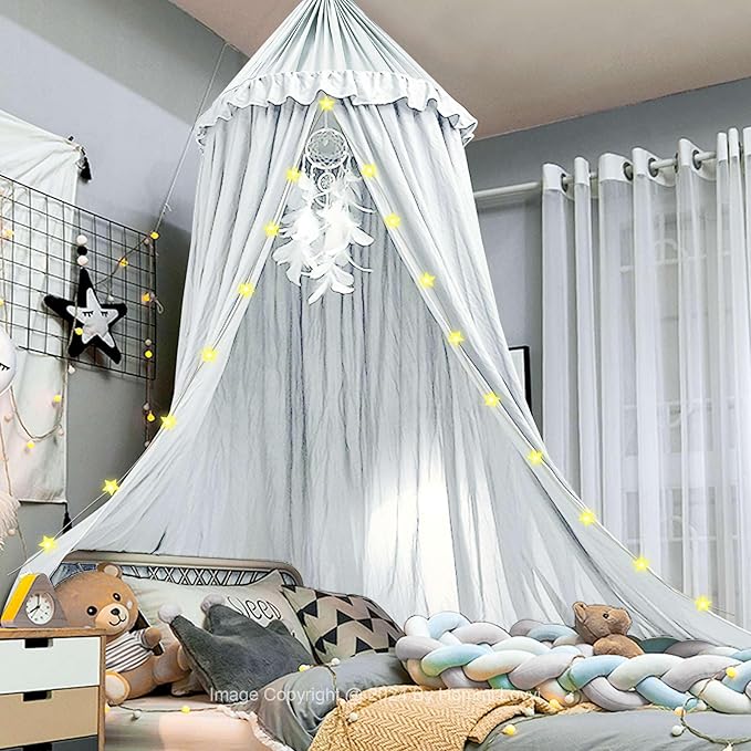 Bed Canopy for Girls, Dreamy Frills Ceiling Hanging Princess Canopy Bedroom Decoration Soft Canopy Net Reading Nook, Extra Large Full Queen Size Bed Canopies - White