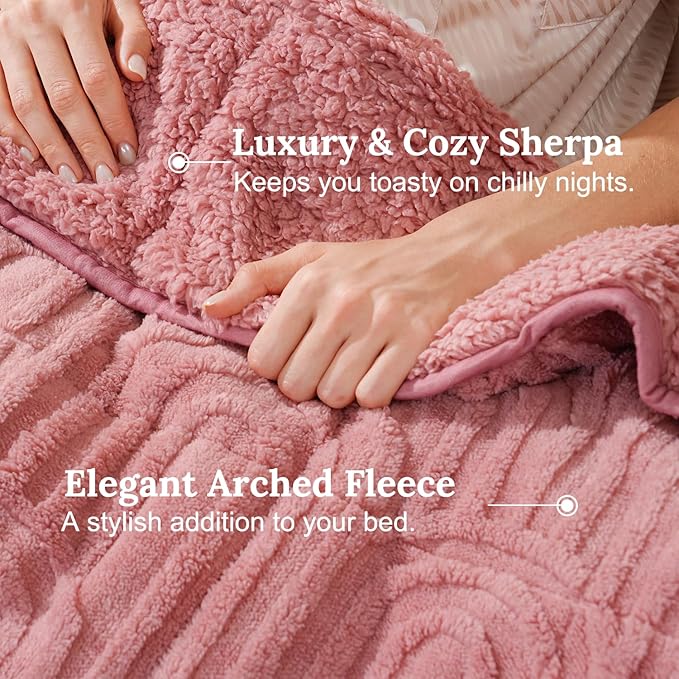 Sherpa Fleece Adult Weighted Blanket Great for Sleep, 20 lbs Dual Sided Soft Fuzzy Heavy Blankets for Couch Bed Sofa, Cozy Warm Arched Jacquard Throw for Winter (Apricot Pink, 60" x 80", 20 Pounds)