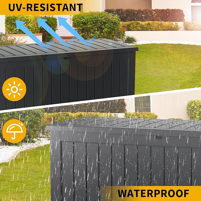 Outdoor Storage Box Waterproof, 200 Gallon Lockable Resin Large Deck Box, Patio Storage Bin for Pool Accessories Cushion Furniture, Garden Tools, UV-Resistant Outside Delivery, Black