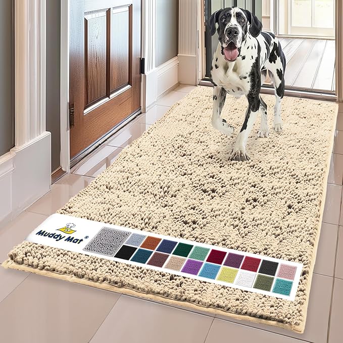 Muddy Mat® Shown on TV – Super Absorbent Door Mat Indoor, Microfiber Quick Dry Chenille Entryway Rug, Non-Slip Front Door Mat, Indoor Mats for Entryway, Machine Washable Pet Rug, Beige 36"x72"