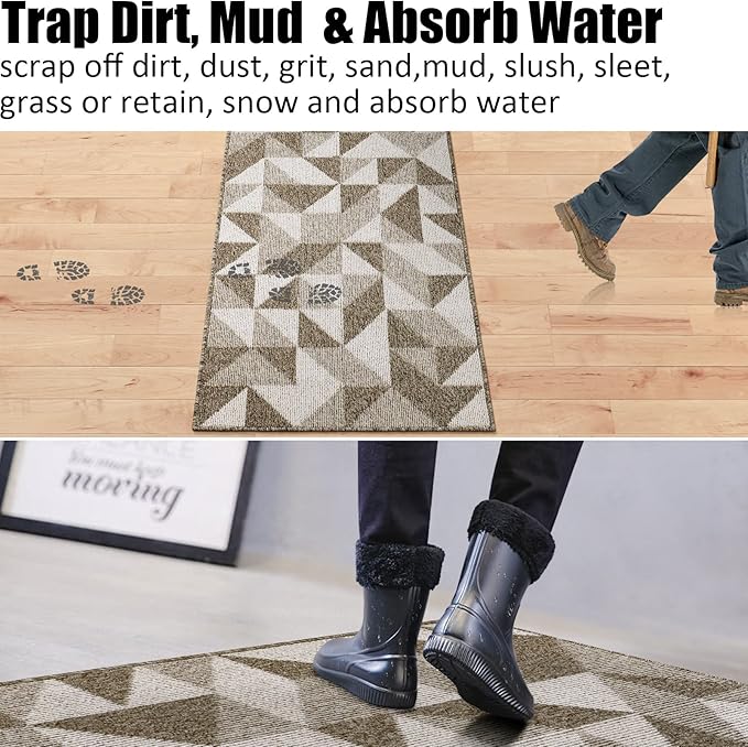 Indoor Doormat 36"x 59", Absorbent Front Back Door Mat Floor Mats, Rubber Backing Non Slip Door Mats Inside Mud Dirt Trapper Entrance Front Door Rug Carpet, Machine Washable Low Profile-Brown Geome