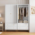 HLR 72" Modern Armoire Wardrobe Closet with Doors and Drawers, Bedroom Armoire Cabinet with Hanging Rod, Wooden Clothing Storage Cabinet Set of 2,White