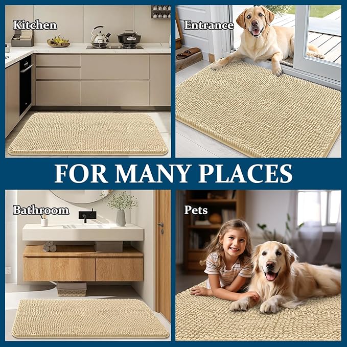 OLANLY Dog Door Mat for Muddy Paws 30x20, Absorbs Moisture and Dirt, Absorbent Non-Slip Washable Doormat, Quick Dry Chenille Mud Mat for Dogs, Entry Indoor Entryway Carpet for Inside Floor, Sand