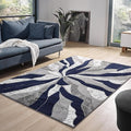 Modern Abstract Area Rug Hand Carved Contemporary Geometric Vibrant Colors Carpet for Living Room Bedroom Design PR1002 (Navy, 8' x 10')