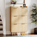 VINGLI Fluted Shoe Storage Cabinet for Entryway with 3 Flip Drawers, Narrow Shoe Organizer with Fluted Panel, Freestanding Wood Hidden Shoe Cabinet for Foyer, Hallway (Oak, 3 Flip Drawers)
