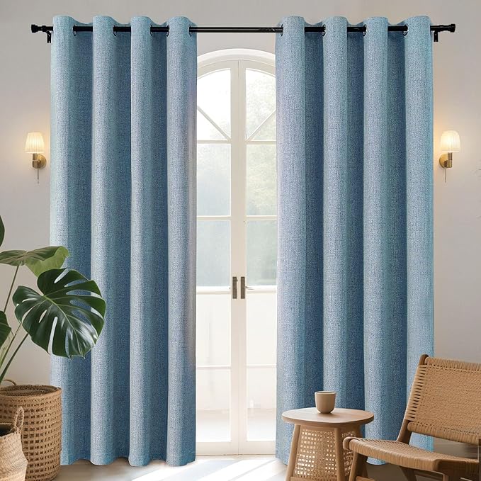 Joydeco Light Blue Blackout Curtains 120 Inches Long, Extra Long Curtains 120 Inch Length 1 Panel for Bedroom, Thermal Insulated Linen Black Out Curtains with Grommets(100x120, Light Blue)