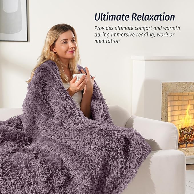 Wemore Shaggy Long Fur Faux Fur Weighted Blanket, Cozy and Fluffy Plush Sherpa Long Hair Blanket for Adult 15lbs, Fluffy Fuzzy Sherpa Reverse Heavy Blanket for Bed, Couch, Pink Purple, 60 x 80 Inches