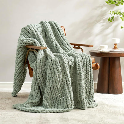 Amélie Home Chunky Knit Throw Blanket for Couch, Soft Chenille Crochet Blanket for Kids, 30"x40", Sage Green