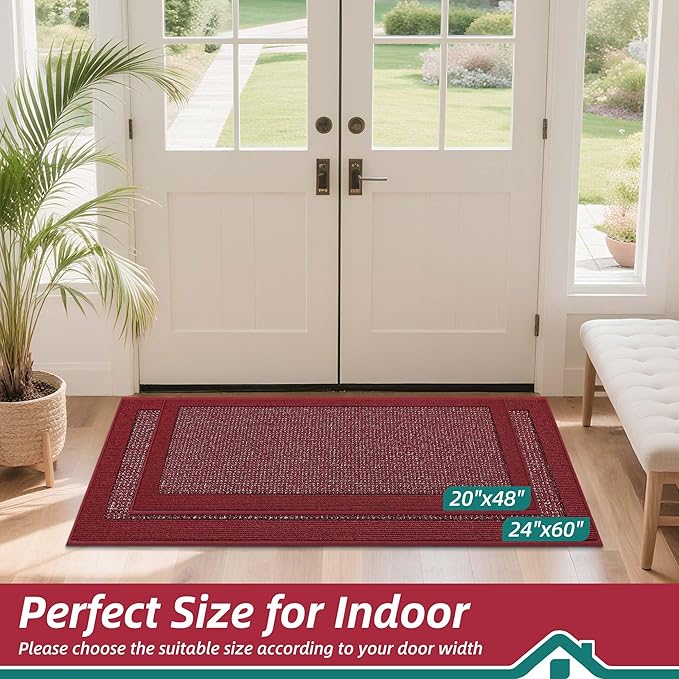 BEQHAUSE Indoor Door Mat 24" x 60", Dirt Trapper Door Mats Non-Slip Entryway Rugs Washable, Resist Dirt Absorbent Welcome Mat, Low Profile Floor Mats for Front Back Door and Entryway, Red