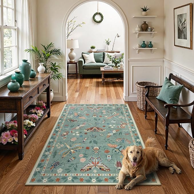 Lahome Insect Washable Small Area Rug, 3x5 Area Rug for Bedroom Living Room, Non-Slip Soft Accent Throw Carpet for Kitchen Office Entryway Bathroom Office, Green