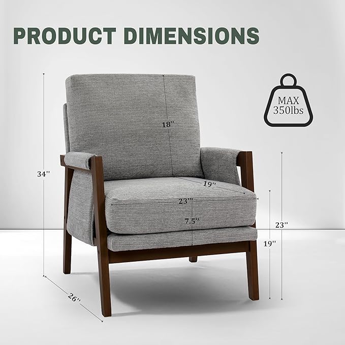 Accent Chairs for Living Room Set of 2, Modern Arm Chairs for Bedroom, Wooden Upholstered Mid Century Accent Chairs, Grey