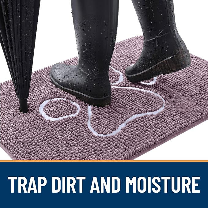 OLANLY Dog Door Mat for Muddy Paws 48x30, Paw Print Design, Absorbs Moisture and Dirt, Absorbent Non-Slip Washable Doormat, Quick Dry Chenille Mud Mat, Entry Indoor Entryway Carpet, Deep Plum