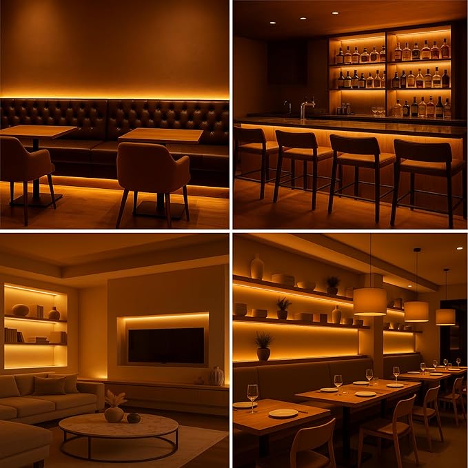 Candlelight COB LED Strip Lights 2400K, 3W/FT, 16.4FT 24V LED Tape Light with 3M VHB Backing, CRI 95, UL Listed, Cuttable, Dimmable, Bendable for Bars, Restaurants, Relaxing (NO Power Supply)